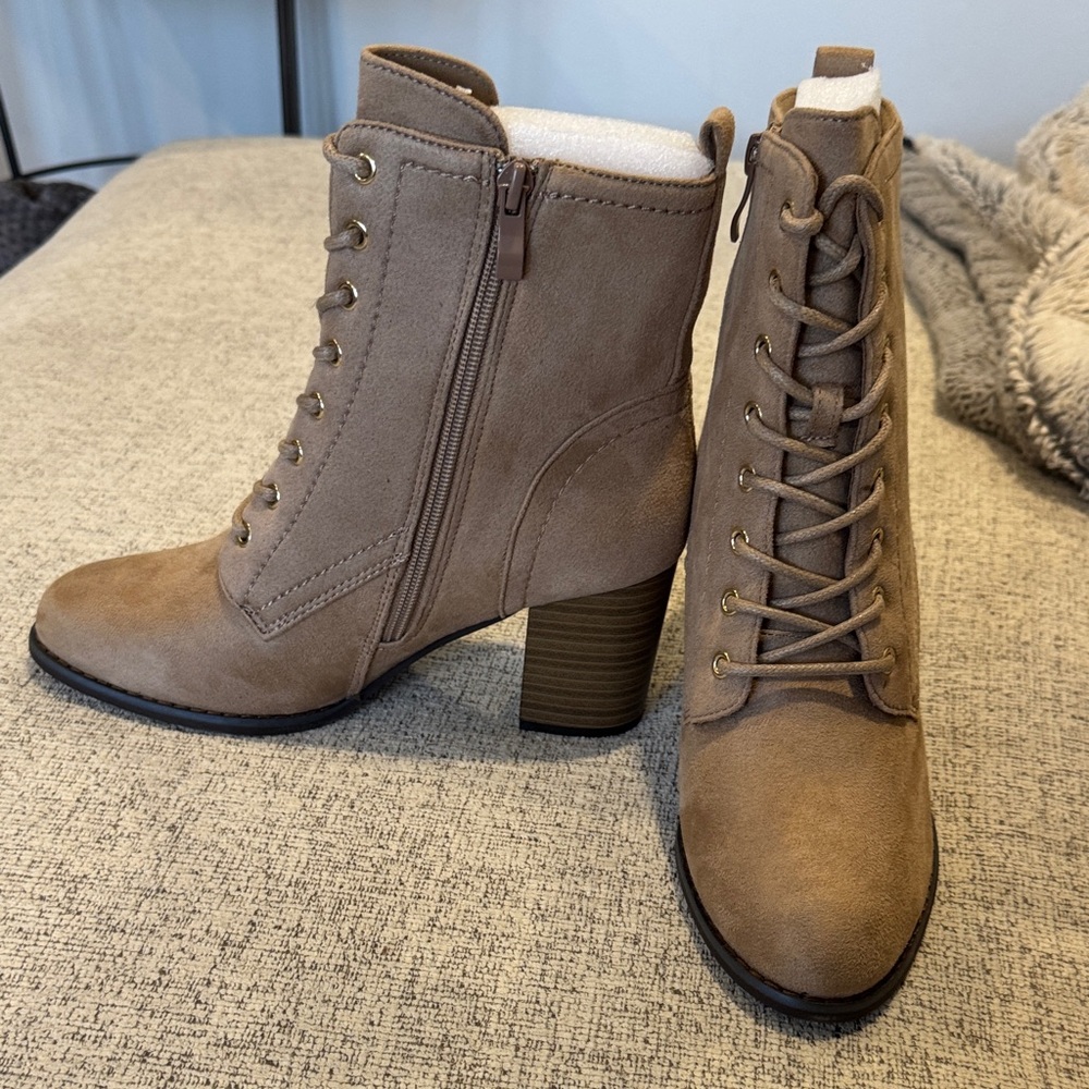 Journee Baylor Tan Lace-Up Ankle Boots